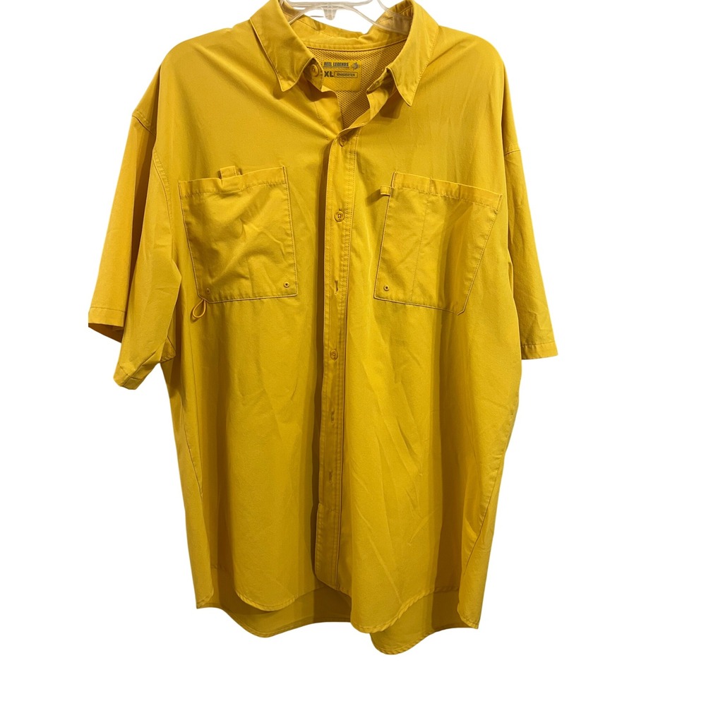 Reel Legends‎ Mens XL Shadester Fishing Shirt Short Sleeve Vented Yellow Stretch